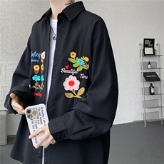 现货CS7186-P42特控78大码立体花卉刺绣华夫格长袖衬衫，男装衬衫，电商D232