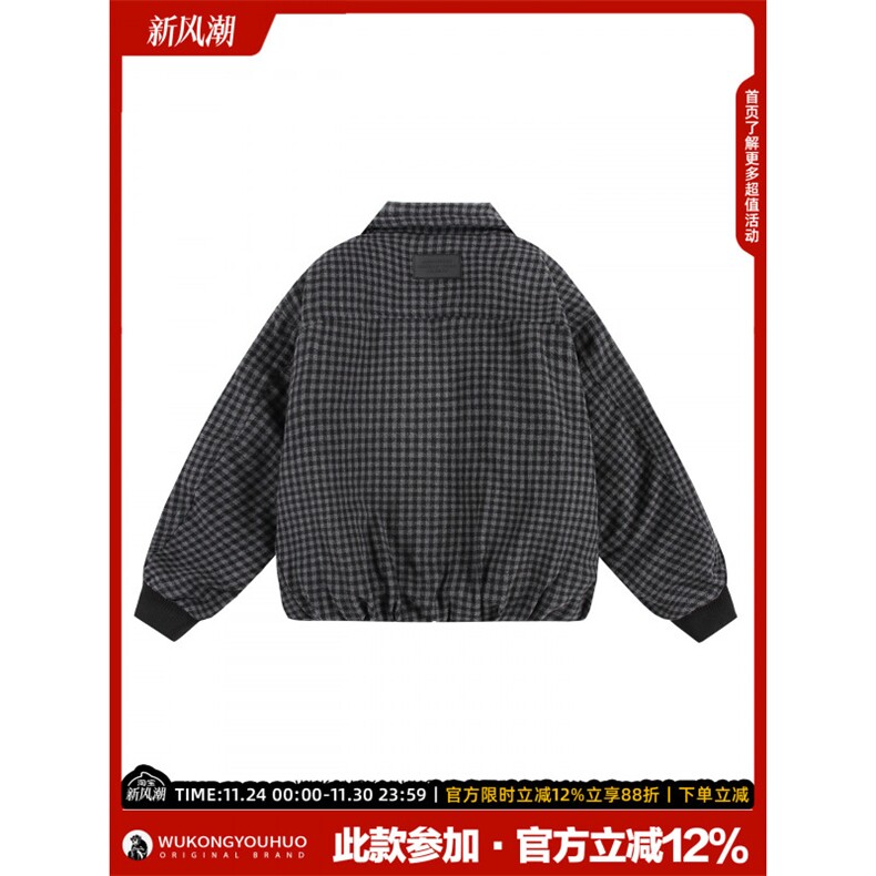 网图老钱风格子毛呢加厚棉衣外套男士潮流美式短款棉服特P85,男装棉衣,电商C306-1