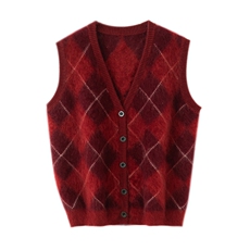 2025年秋季时尚百搭通勤简约休闲菱形开衫马甲，女装马甲，万品羊绒