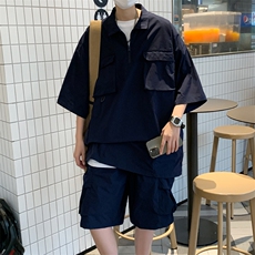 潮牌百搭短裤一套搭配休闲套装男夏季机能风两件套短袖W7272-P62，男装衬衫，星座512-3