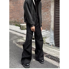 春秋款小众压褶菱形裤宽松休闲西装裤男暗黑直筒阔腿裤显瘦拖地裤，男装西服套装，四季星座505