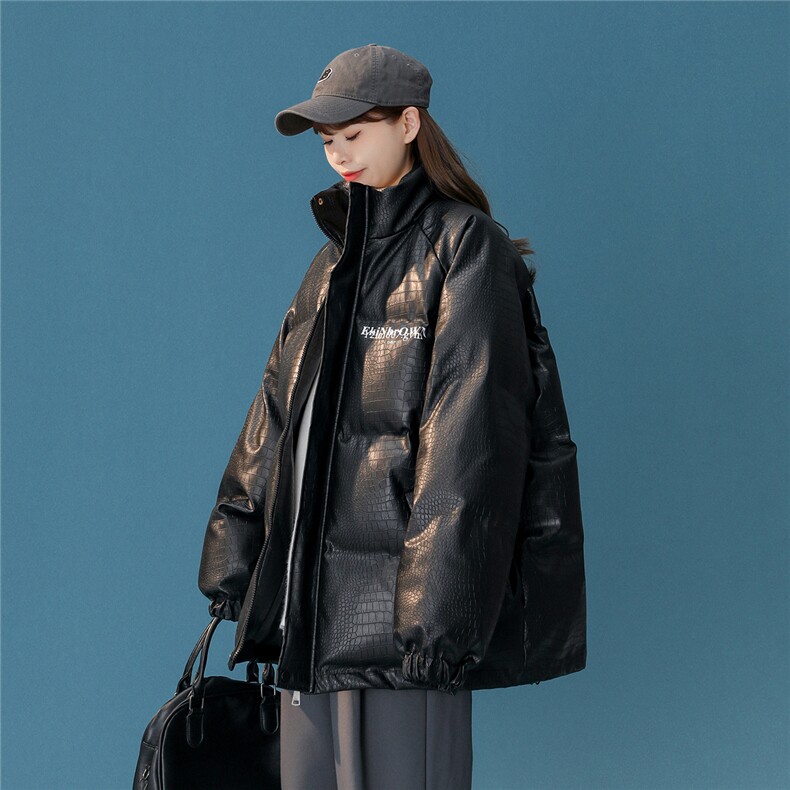 1中性风鳄鱼纹棉衣女手塞棉夹克PU皮棉衣男外套8507P120控158，女装棉衣/棉服，星座226-2