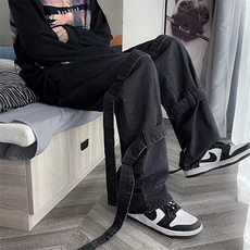 美式高街牛仔裤男韩版潮流痞子帅个性2024冬季ins长裤RK1350-P56，男装牛仔裤，星座412-2