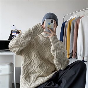 秋冬韩版情侣高领毛衣宽松潮流男女麻花加厚针织衫T819-P88图片