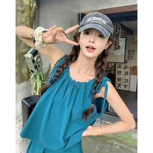法式甜美减龄背心上衣套装女2025夏季新款显瘦压褶半身长裙两件套图片