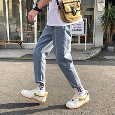 港风秋季新款简约百搭牛仔裤男韩版直筒小脚九分裤/，男装牛仔裤，电商D202
