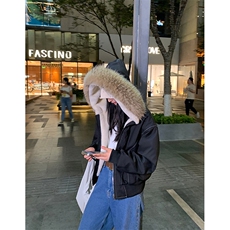 现货重磅boxy短款棉衣座山雕大毛毛领男女棉服水洗工装厚外套，男装棉衣，电商A486