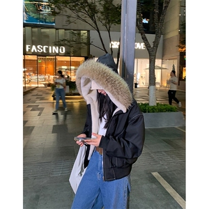 现货重磅boxy短款棉衣座山雕大毛毛领男女棉服水洗工装厚外套图片