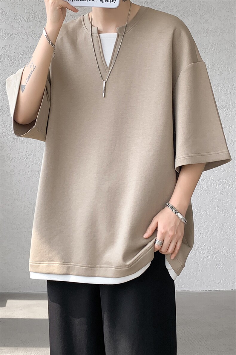 8XL-M特大码短袖男假两件五分袖高品质空气层宽松上衣DX321P35,男装T恤,电商D206-1