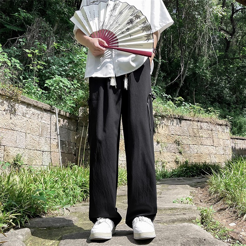 新中式风盘扣西裤男夏宽松直筒垂感痞帅高级感休闲裤K0284-P40,男装休闲裤,星座308B-2