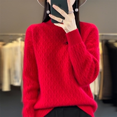 时尚潮流百搭保暖纯毛加厚菱形三角半高领羊毛衫女气质，女装羊毛衫，大美人高端店