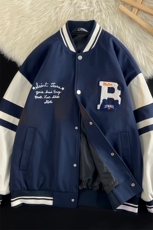 港风毛毯上衣夹克宽松落肩拼色棒球服外套JK712-P75，男装夹克，星座1204-3