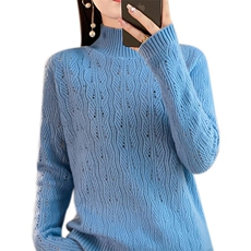 秋冬新款羊毛半高领镂空毛衣显瘦百搭时尚女装针织衫，女装羊毛衫，秋虹羊绒
