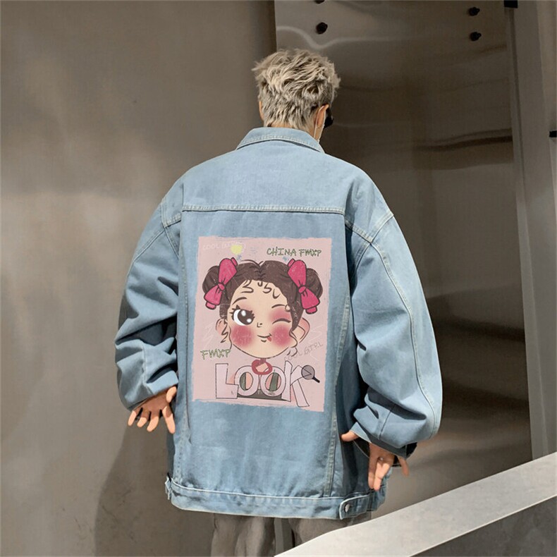 春秋新款港风高街潮牌印花牛仔夹克男士大码休闲外套JK1162-P68,男装夹克,星座1103-3
