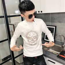 骷髅烫钻针织衫毛衣冬季社会小伙男半高领打底衫C301B-MY18，男装针织衫/毛衣，电商C301B