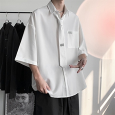 配领带衬衫男韩版潮流高街帅2025夏季新款ins宽松外套W2956-P32，男装衬衫，星座412-3