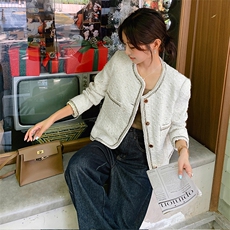 燕麦羊毛法式小香风外套女2025年春秋新款高级感百搭短款轻奢上衣，女装毛呢外套，天使之佳话