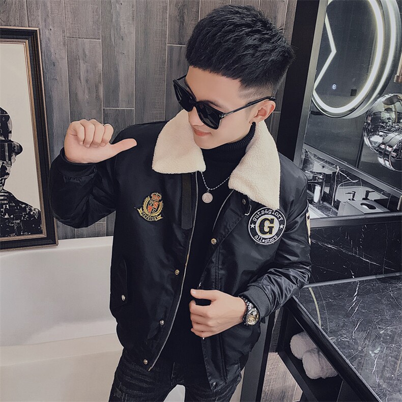 冬季社会小伙痞帅羊羔毛翻领机车飞行服棉衣外套M1195-P128控165,男装棉衣,星座308A