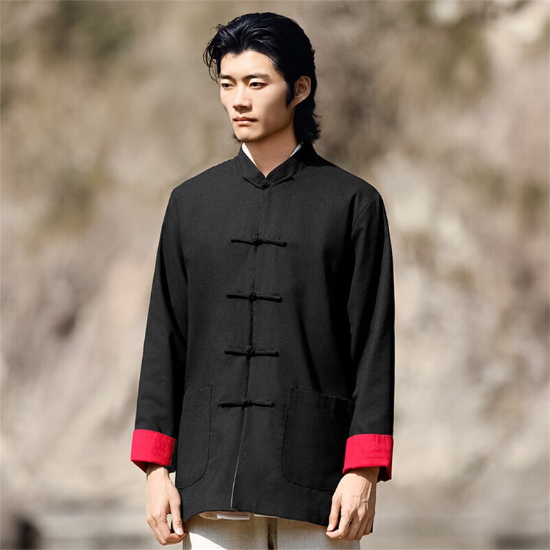 22973^常年大货中式改良汉服两面穿唐装上衣男复古盘扣夹克,男装夹克,钱塘777(原3023)
