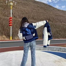 潮流时尚日系美式复古潮牌棒球服夹克男女春季刺绣字母情侣外套，男装夹克，星座506A