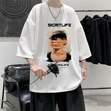 Q11213-P30春夏季七分袖t恤男大码五分袖男短袖中袖大皂风，男装T恤，电商A040