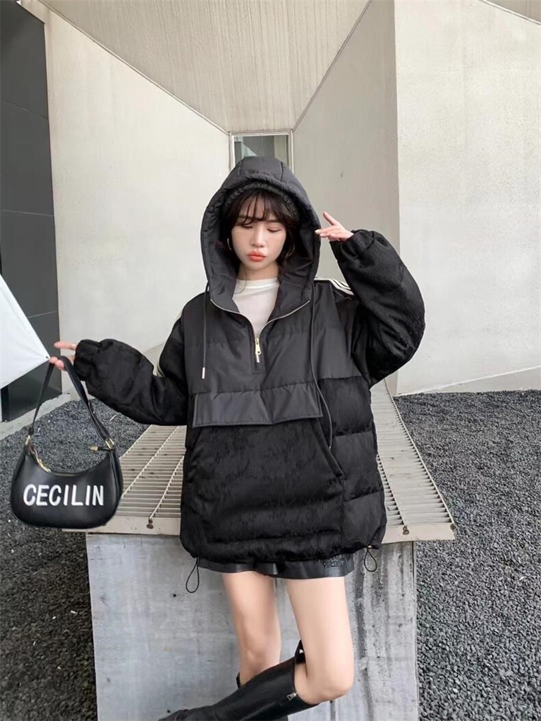 现货，拼接羽绒服卫衣，女装羽绒服，爱美欧