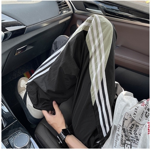 夏款男冰丝褶皱裤三条杠拼色抽绳直筒宽松长裤h606 P40图片