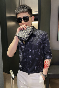312A-106-P55 新款社会小伙中袖衬衫韩版潮流男士五分袖衬衣C图片