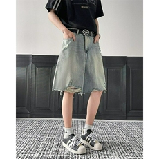 复古破洞牛仔短裤男夏季高街痞帅炸街潮牌裤子情侣短裤DG913-p48，男装牛仔裤，星座302B