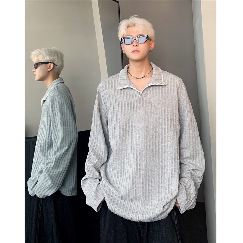 原品质美式复古老钱风手缝线polo衫长袖男女针织衫毛衣,男装Polo衫,电商C307