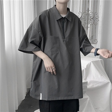 半拉链polo衫短袖男生夏季薄款日系t恤大码潮牌衬衫五分袖上衣服，男装衬衫，电商C323