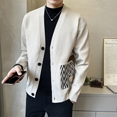 秋季简约休闲V领拼色毛衣开衫时尚休闲男款披肩K5727-P125，男装针织衫/毛衣，电商A237
