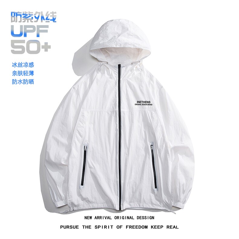 白底23新款夏季百搭薄款时尚印花连帽防晒衣外套F162P65控88图片