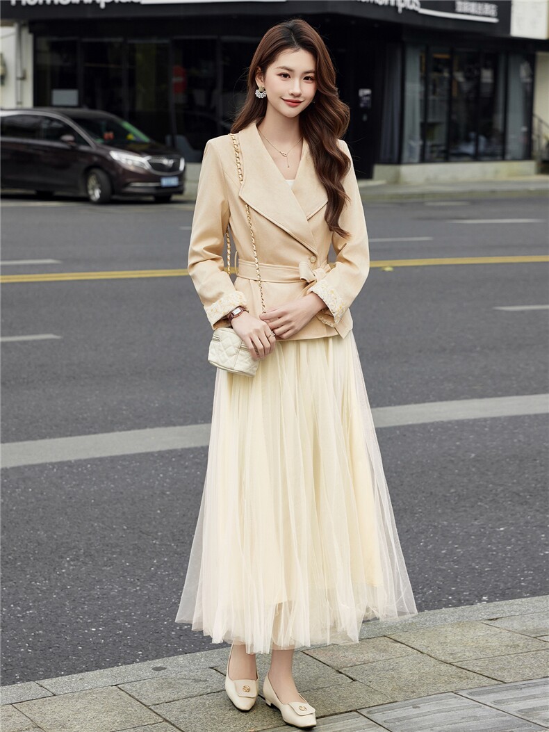 现货2026春装新款时尚气质潮流女小外套蕾丝半裙套装通用两件套,女装套装/套裙,艾贝斯
