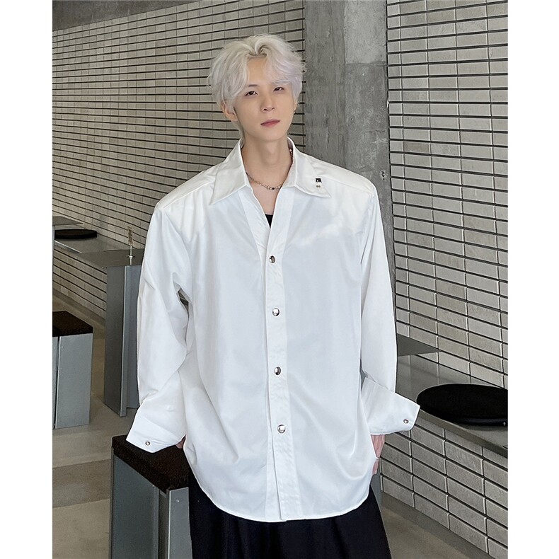 小众免烫垂感禁欲白衬衫男长袖金属纽扣廊型衬衣CS94-P63,男装衬衫,电商C307