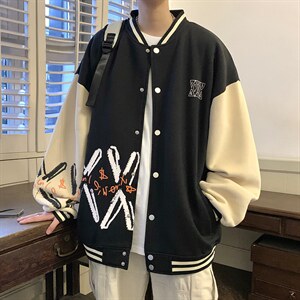 22秋 新款宽松休闲撞色情侣棒球夹克卫衣外套 B266-Y613-P75图片