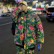 H203东北大花棉衣套装外套机车服团队男女棉袄加绒裤套装男女汉服，男装休闲套装，星座115A(原星座507）