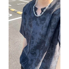 2025数据款美式扎染V领短袖宽松透气上衣*CK2515*P25控58，男装T恤，星座511-1