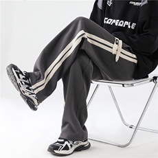 美式条纹拼接运动裤子男秋季宽松直筒重磅卫裤A166-K741A-P50控78，男装休闲裤，电商A166