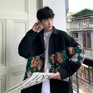 港风长袖衬衣男情侣大码M-5XL中性风刺绣潮长袖衬衫男CS9743P50图片