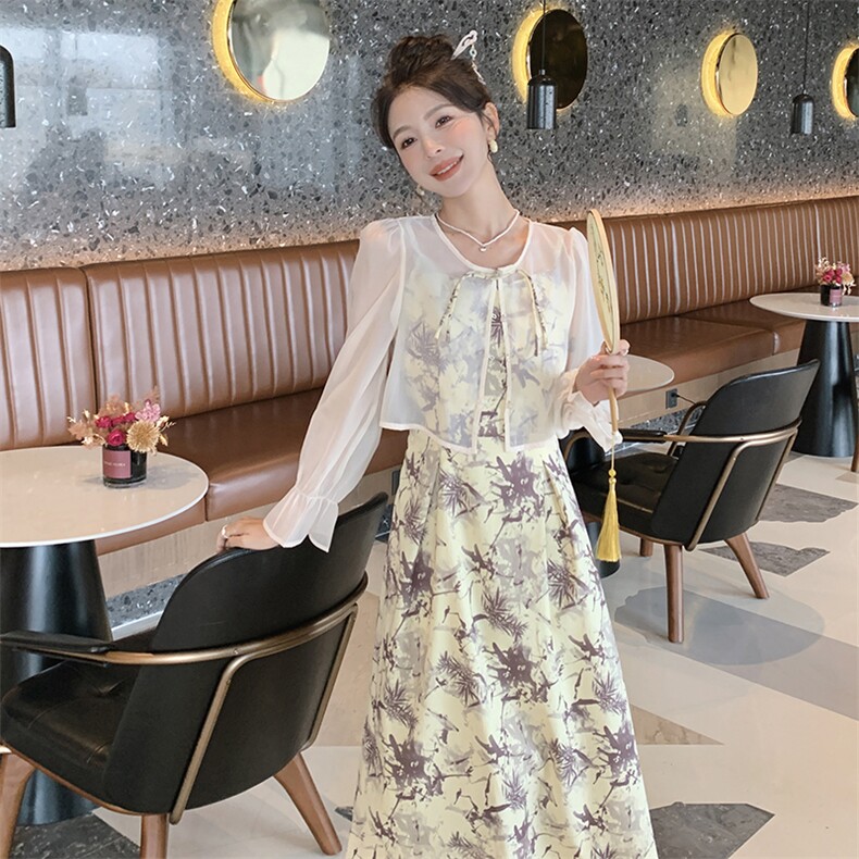 春季新款碎花吊带连衣裙套装优雅显瘦气质女神范，女装套装/套裙，来米儿