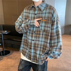 格子防晒衬衫男美式复古情侣装长袖衬衣高级感早秋外套 CS155图片