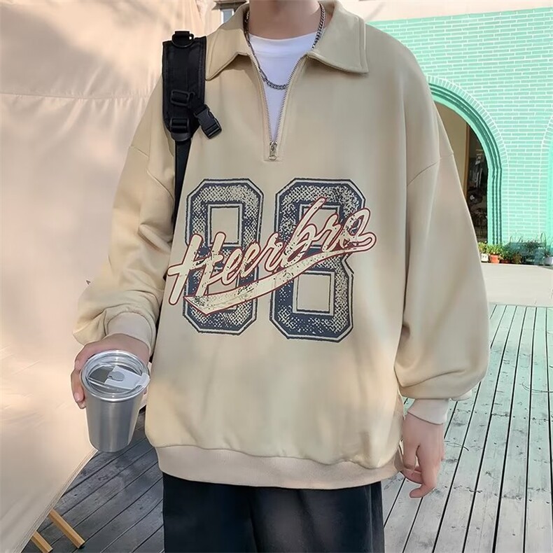 2022美式复古潮牌宽松半拉链上衣秋季新款Polo领卫衣男 W4874-P28图片