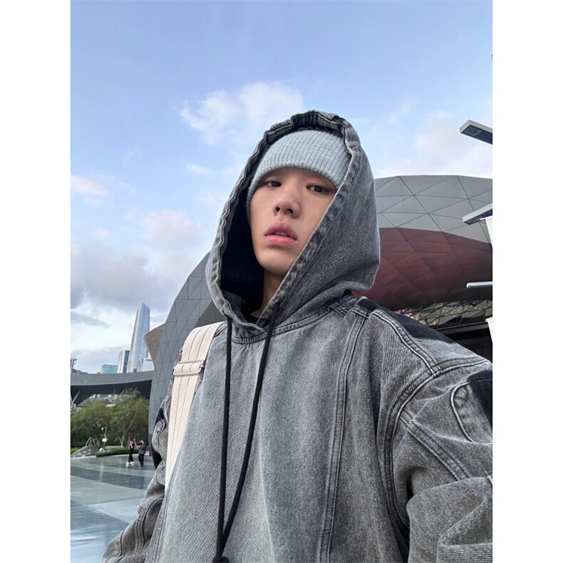 【有货】拼接牛仔卫衣男款春秋高级感痞帅水洗夹克JK8622LL-特P75,男装夹克,星座1007（原301D）
