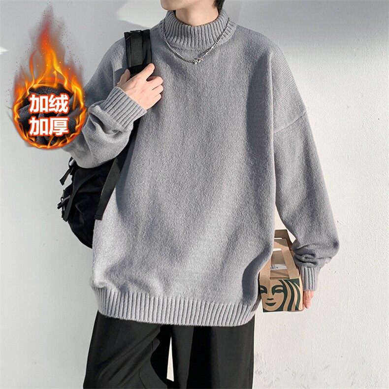 冬款百搭加绒加厚打底衫男大码宽松套头毛衣针织衫MY103J加绒-P60,男装针织衫/毛衣,电商A001