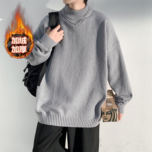 冬款百搭加绒加厚打底衫男大码宽松套头毛衣针织衫MY103J加绒-P60图片