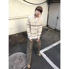 TK76-P58浅米色老钱风费尔岛提花针织毛衣开衫男秋季美式复古，男装针织衫/毛衣，电商B323A