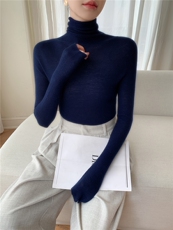 人字纹~无缝堆堆领~扬子精纺羊毛衫女2025秋冬套头针织薄款毛衣，女装针织衫/毛衣，暖绒情旗舰店