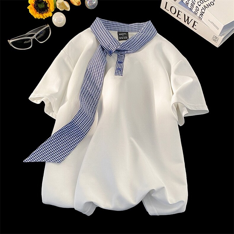 Konzen领口拼接设计感短袖t恤男女夏季百搭潮流半袖上衣GA148P43，男装T恤，星座1013-5