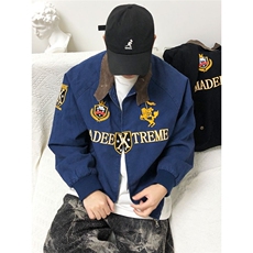 秋冬新款美式复古街头高级感刺绣翻领夹克宽松潮流小众个性外套，男装皮衣，星座506A